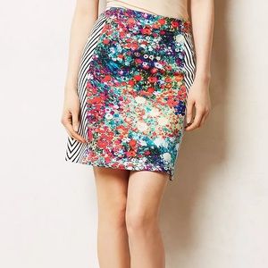 Tabitha from Anthropologie Meadow Floral and Striped Lined Pencil Skirt Size 2
